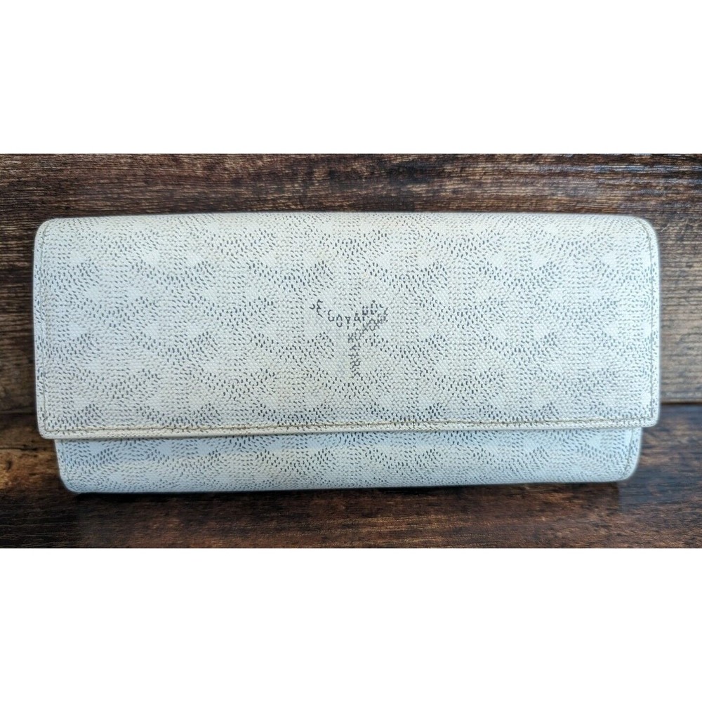 Authentic Goyard Varenne Long Wallet Gray/White With Yellow‎